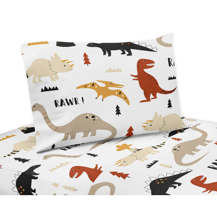 Sweet Jojo Designs Mod Dinosaur Black and Orange Animal Print Microfiber Sheet Set Wayfair